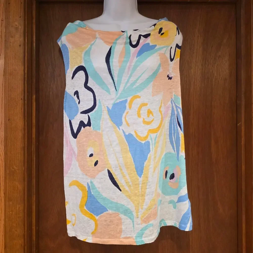 EUC Rachel Zoe water color floral printed sleeveless linen top sz XL - Picture 2 of 4